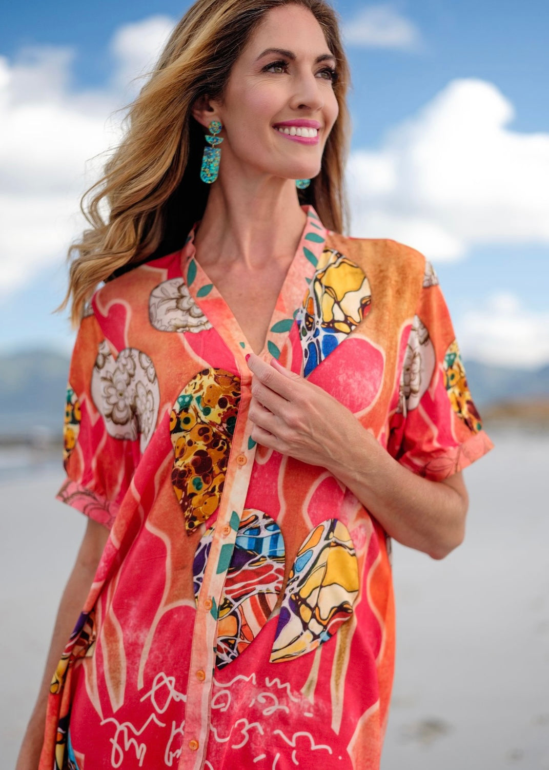 Maxine Dress in Coral Faces