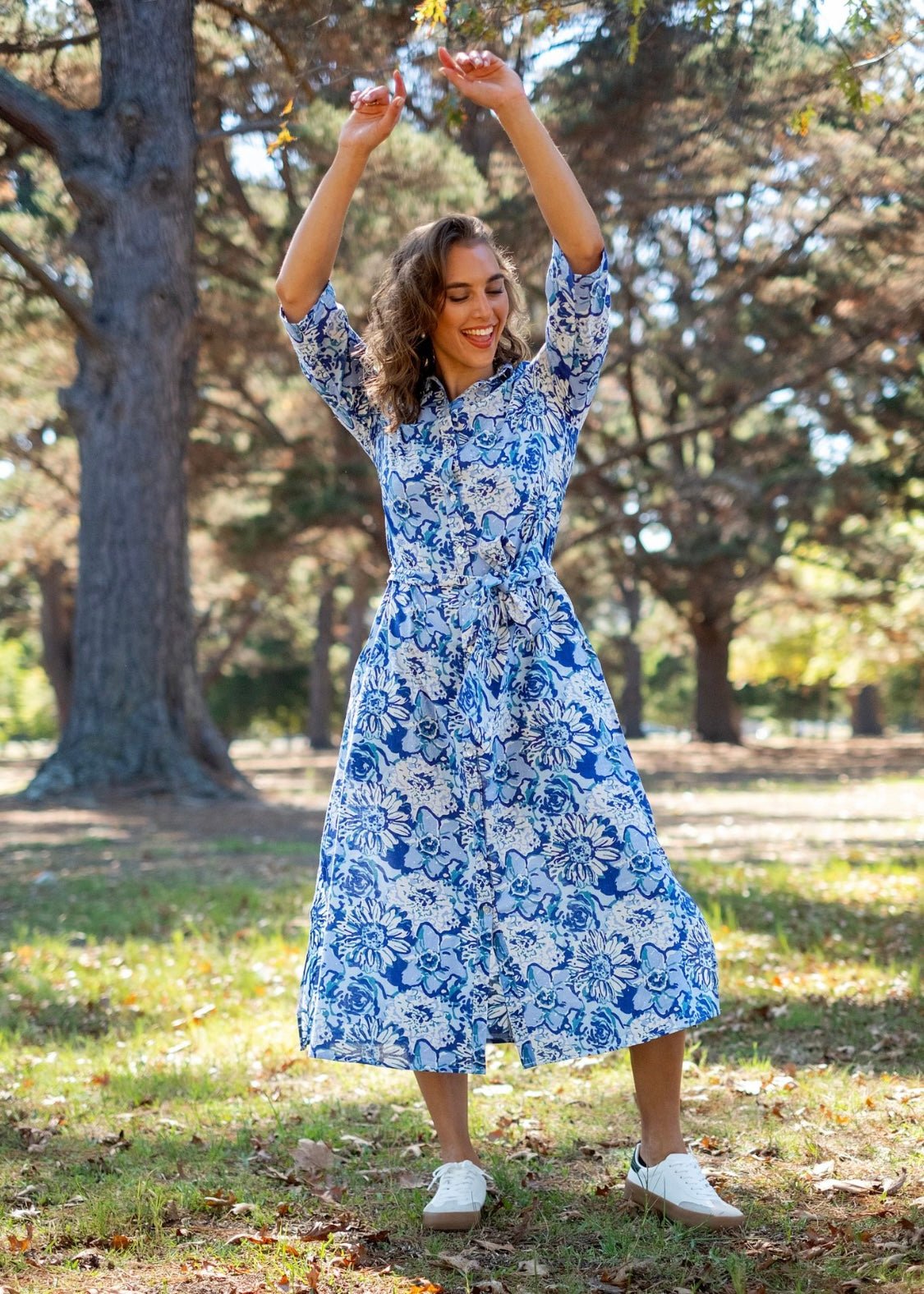 Betty Button dress, Blue Floral