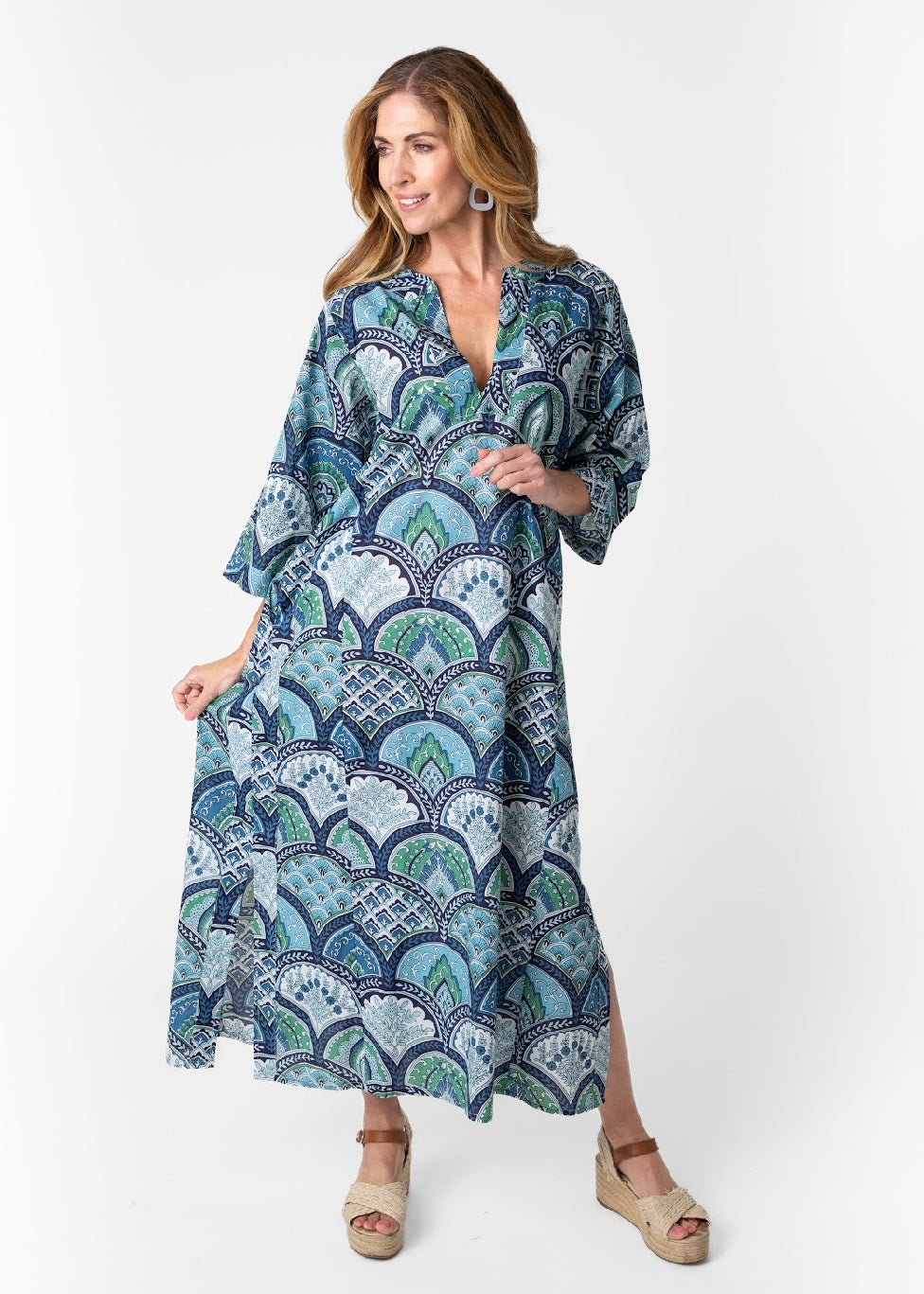 Tunic dress in Blue & green floral shell
