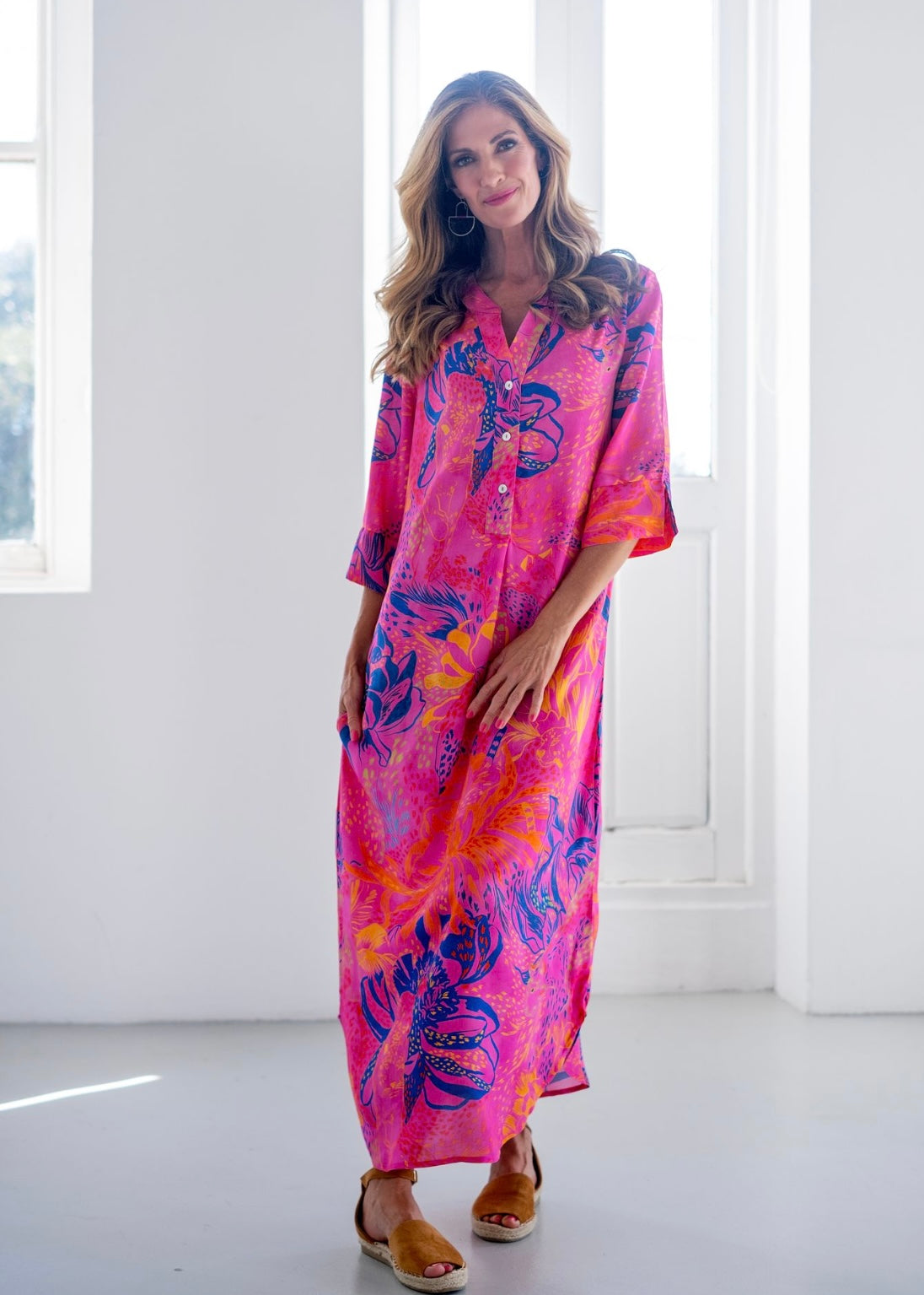 Fergie Cuffed Sleeve Dress, Pink and Blue Leopard