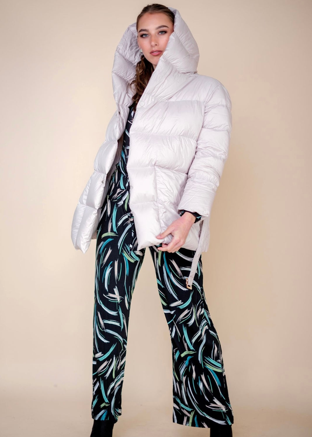 Halterneck winter jumpsuit, Black & green splash