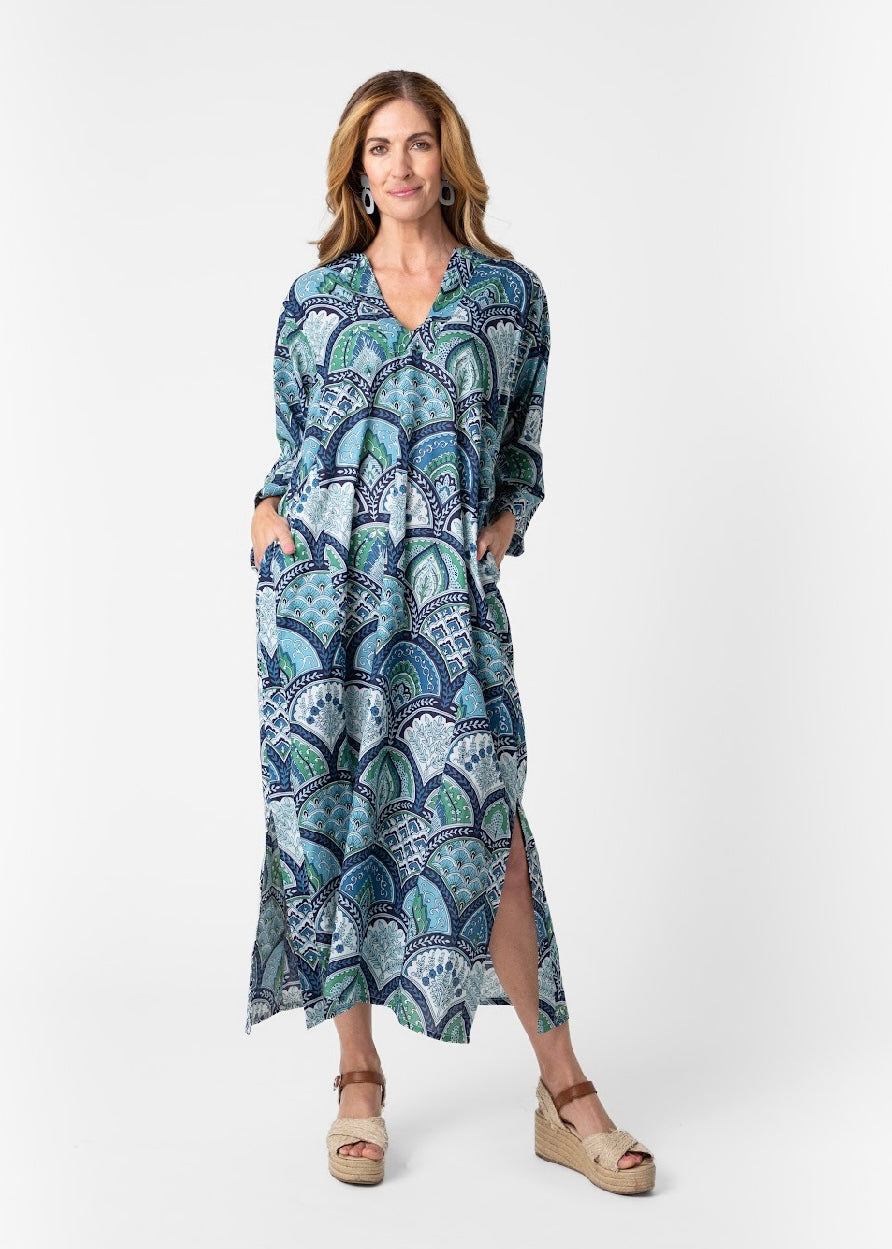 Tunic dress in Blue & green floral shell