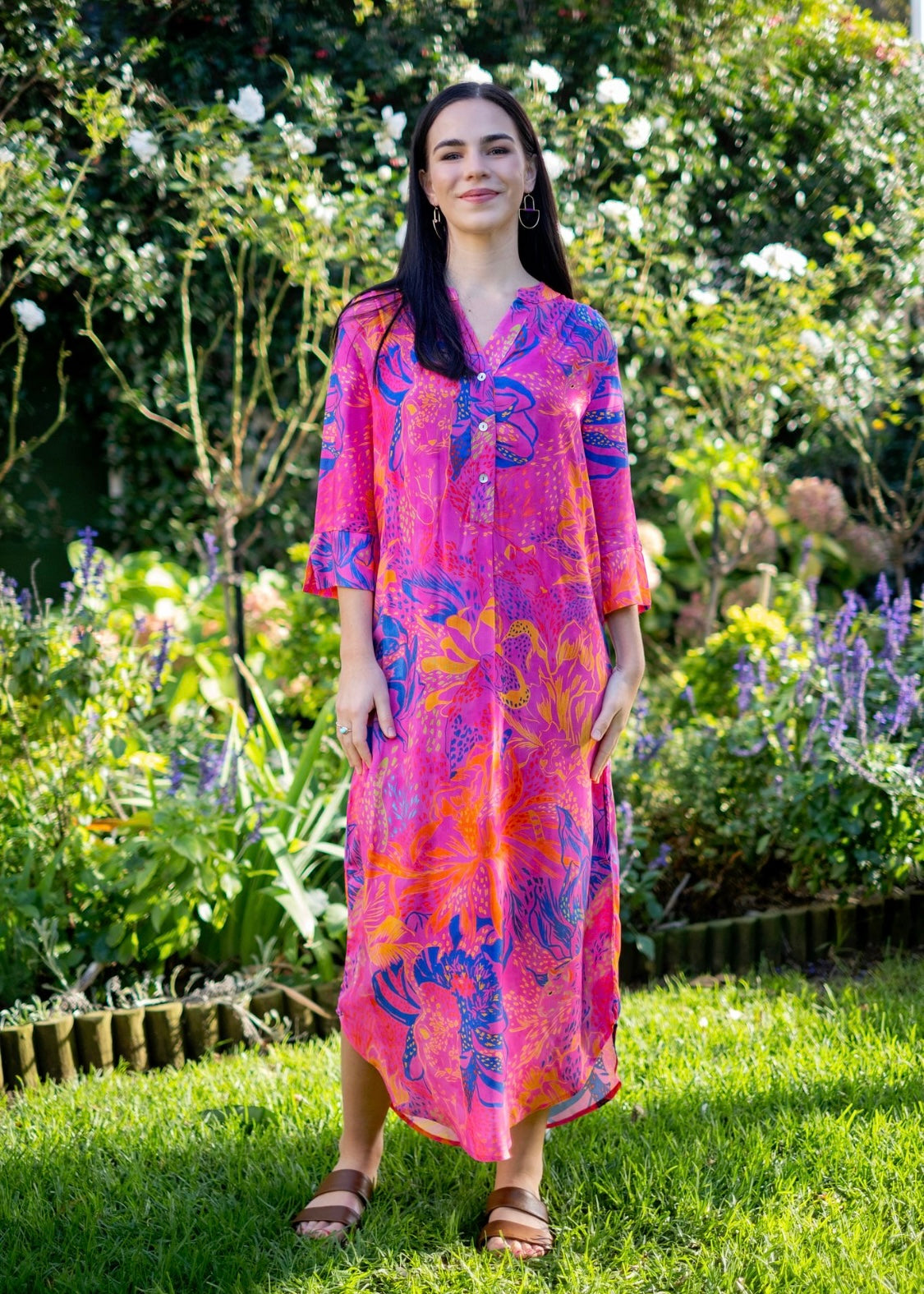 Fergie Cuffed Sleeve Dress, Pink and Blue Leopard