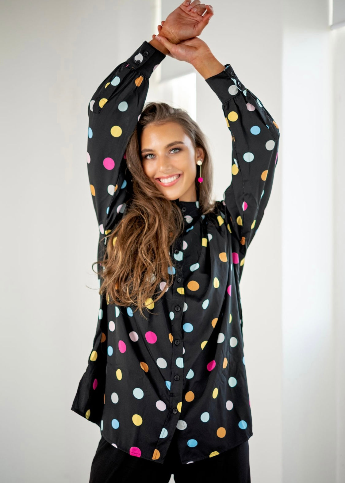 High Collar Blouse, Colourful polkadot