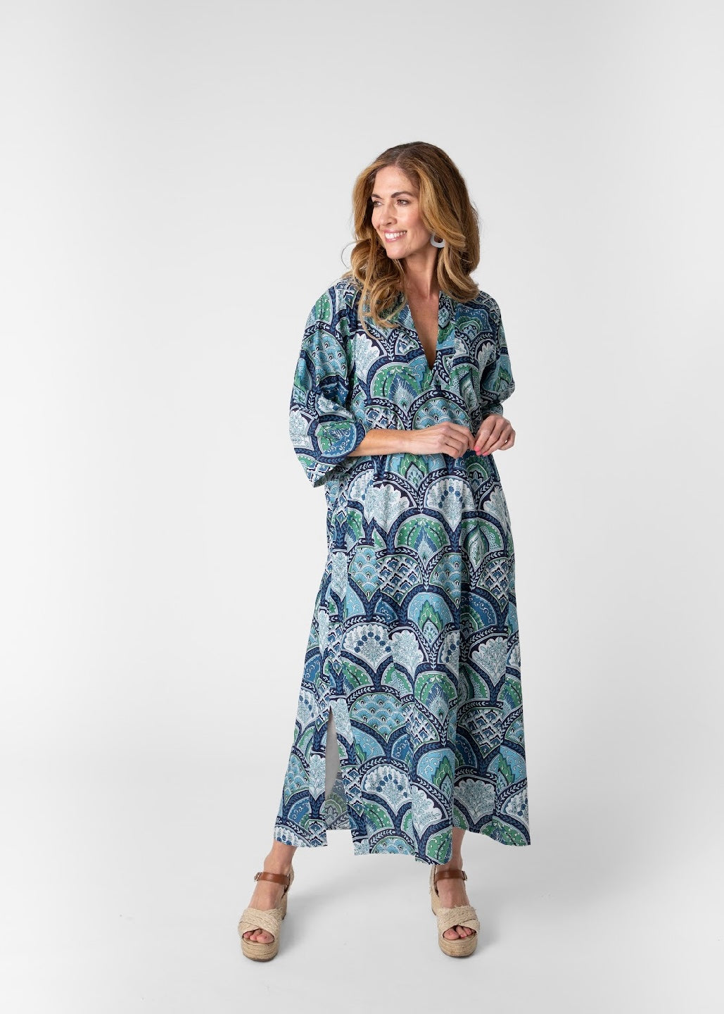 Tunic dress in Blue & green floral shell