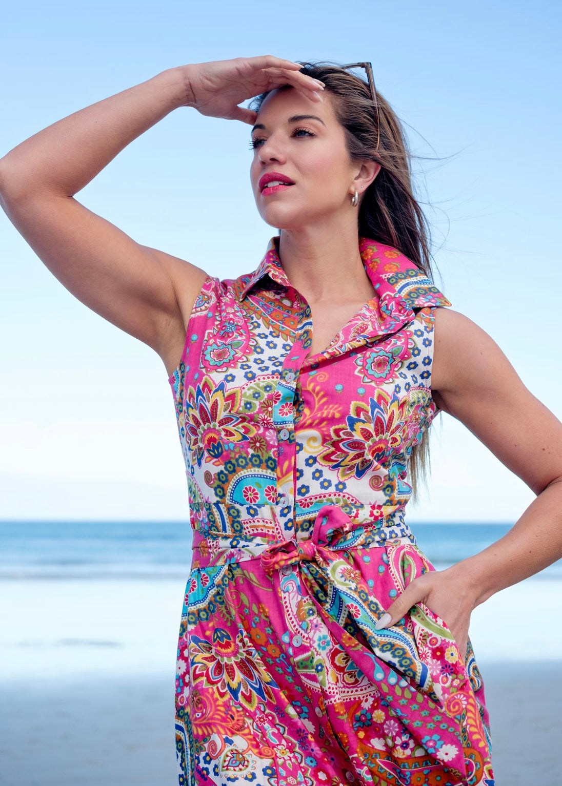 Candice Dress, Pink bold paisley
