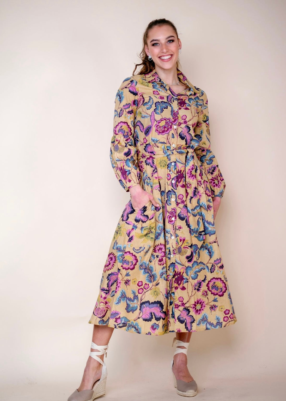 J-LO Dress, Mustard & mauve floral