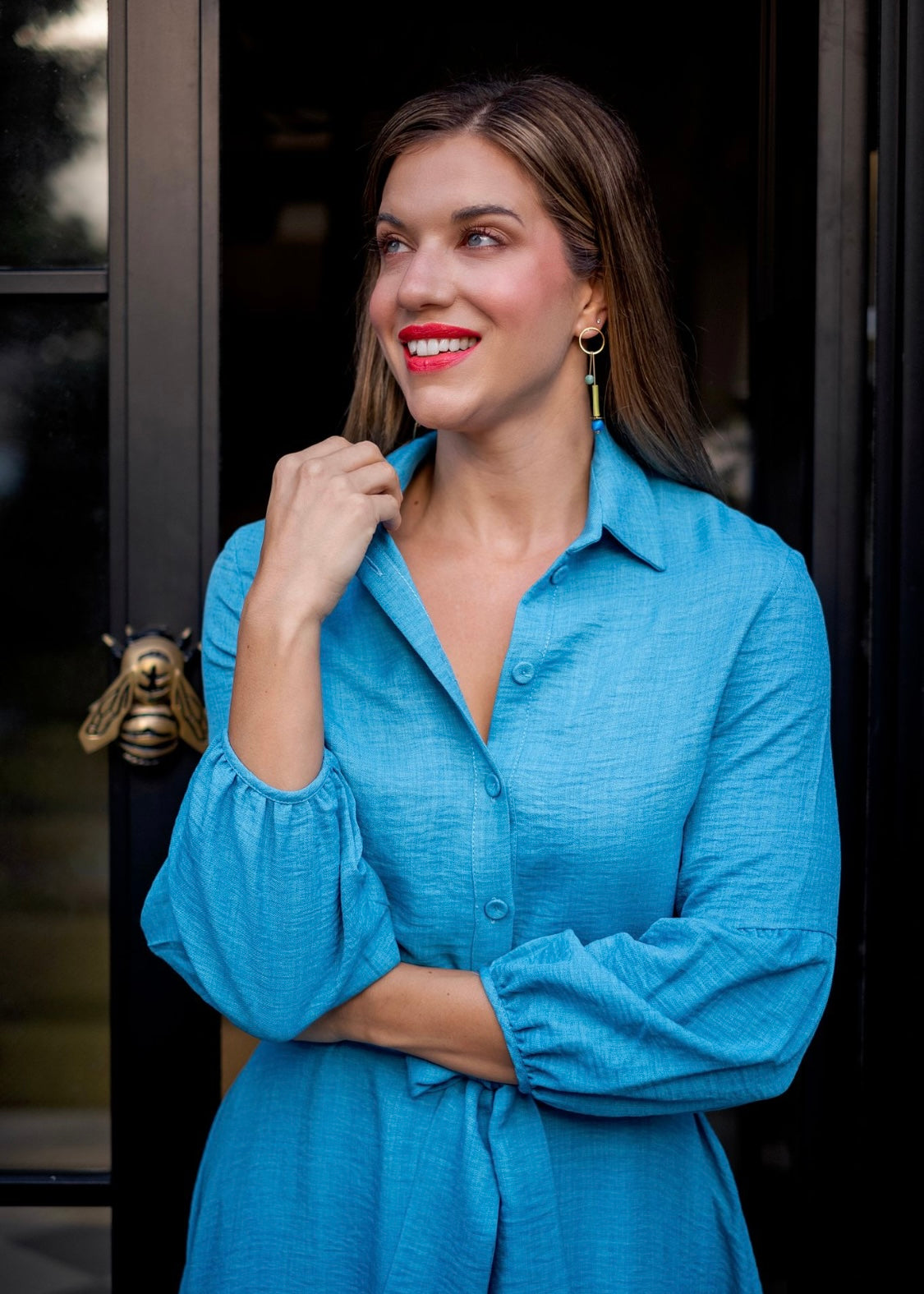J-LO Dress winter puff sleeve in Blue
