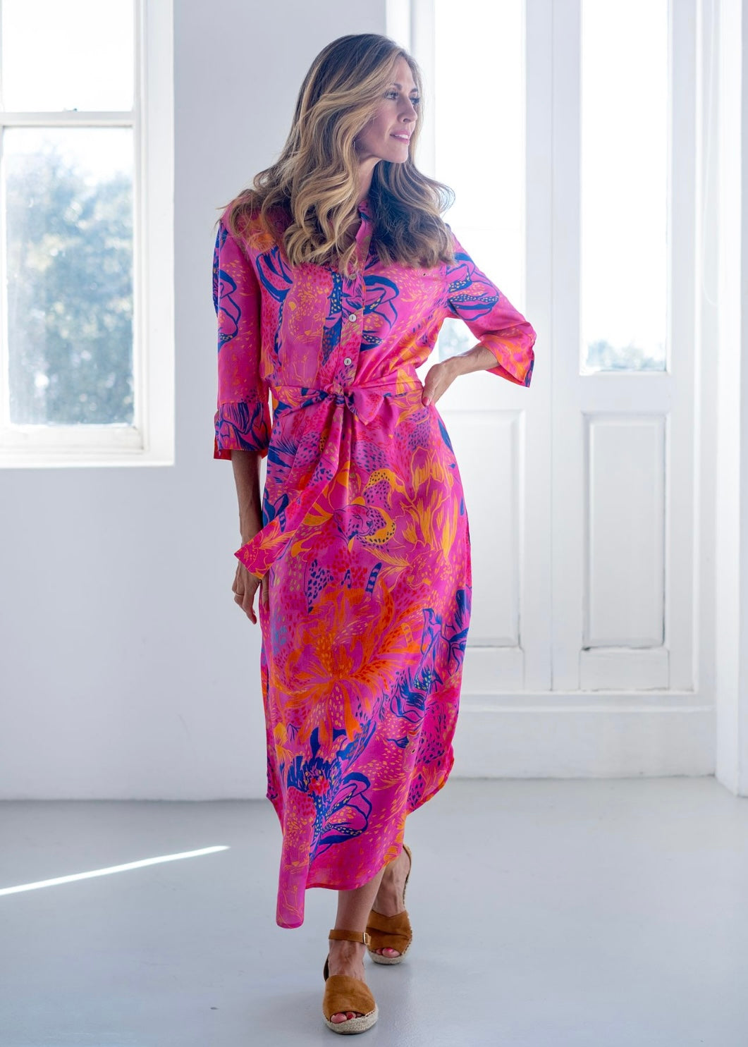 Fergie Cuffed Sleeve Dress, Pink and Blue Leopard