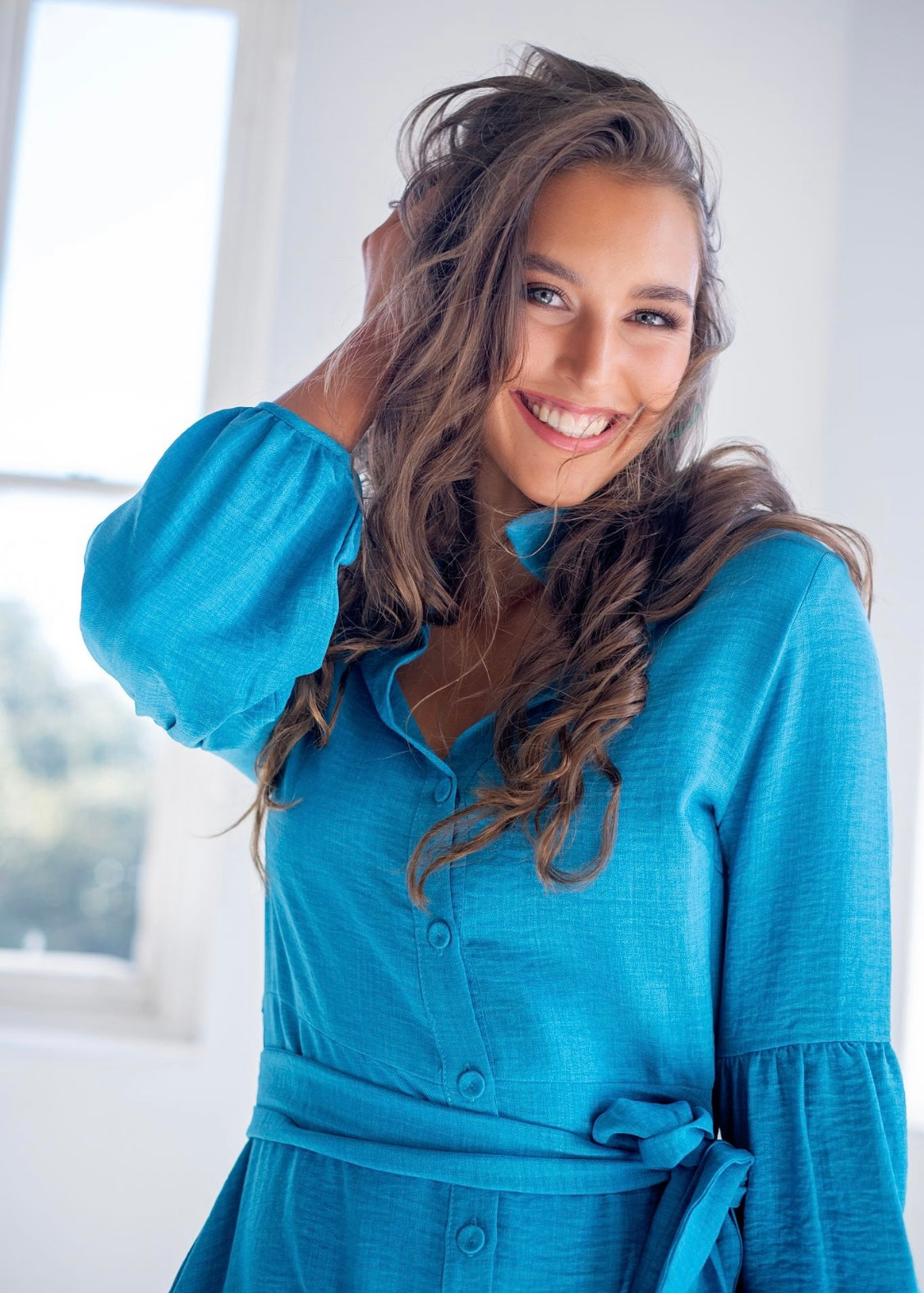 J-LO Dress winter puff sleeve in Blue