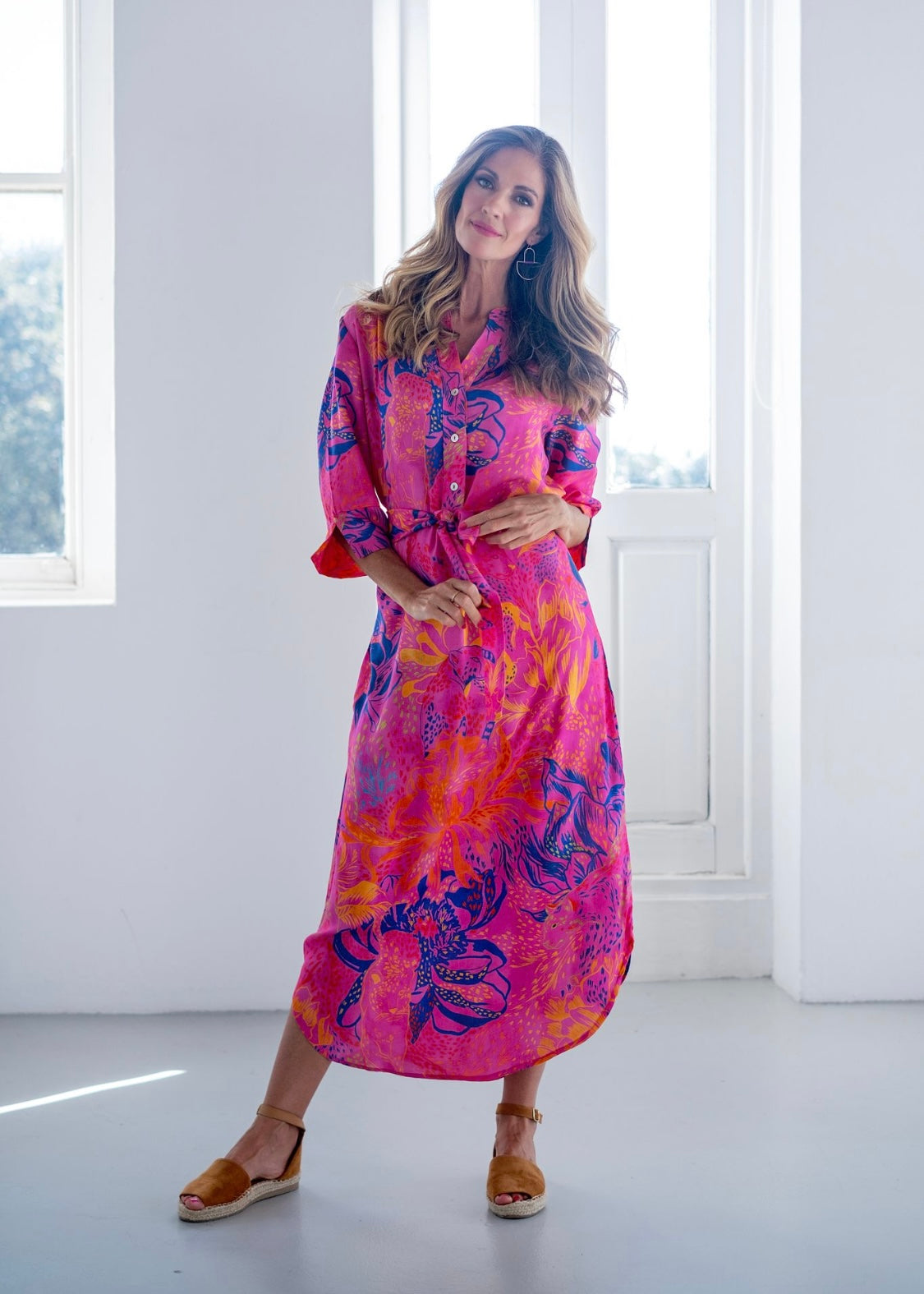 Fergie Cuffed Sleeve Dress, Pink and Blue Leopard