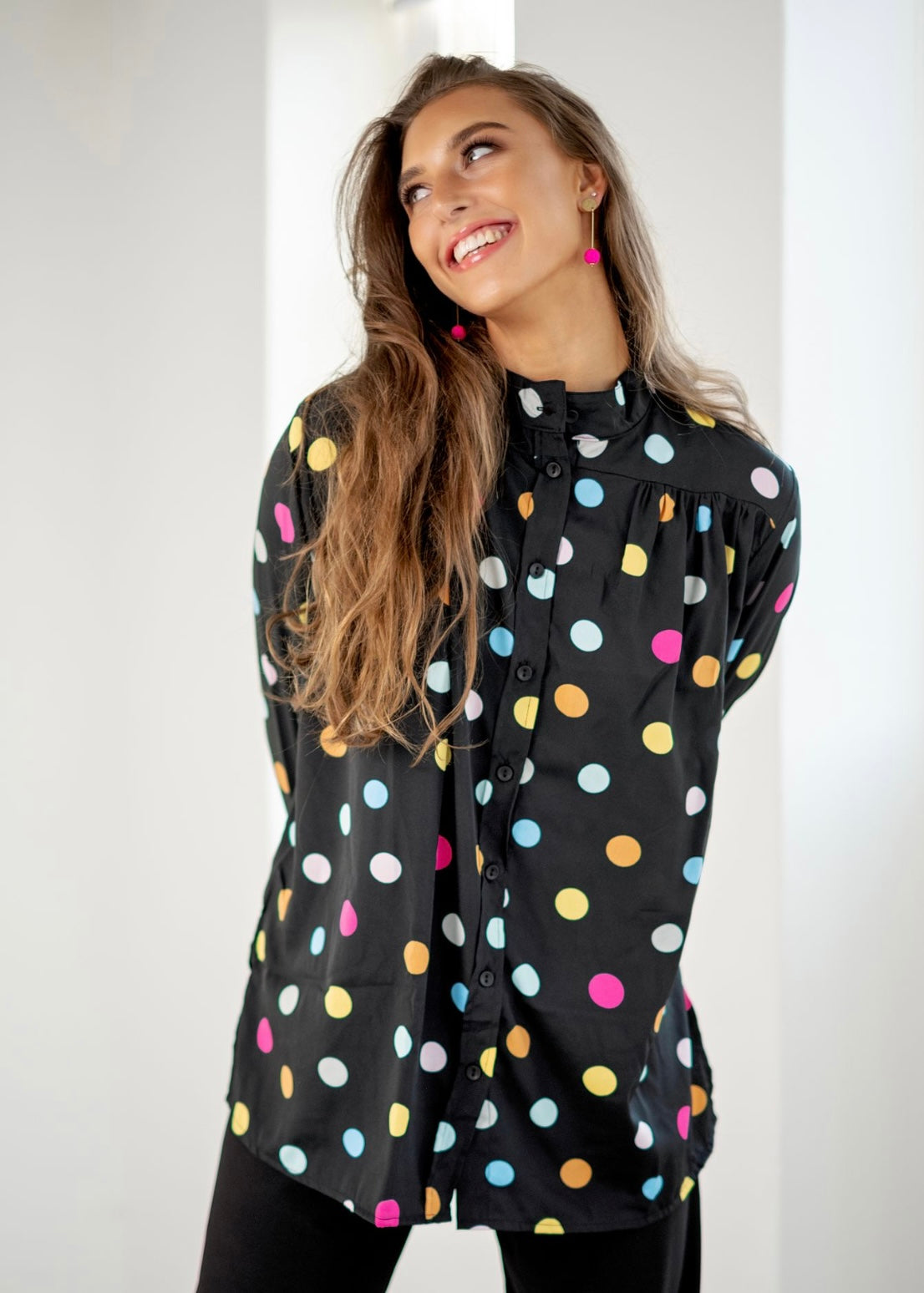 High Collar Blouse, Colourful polkadot