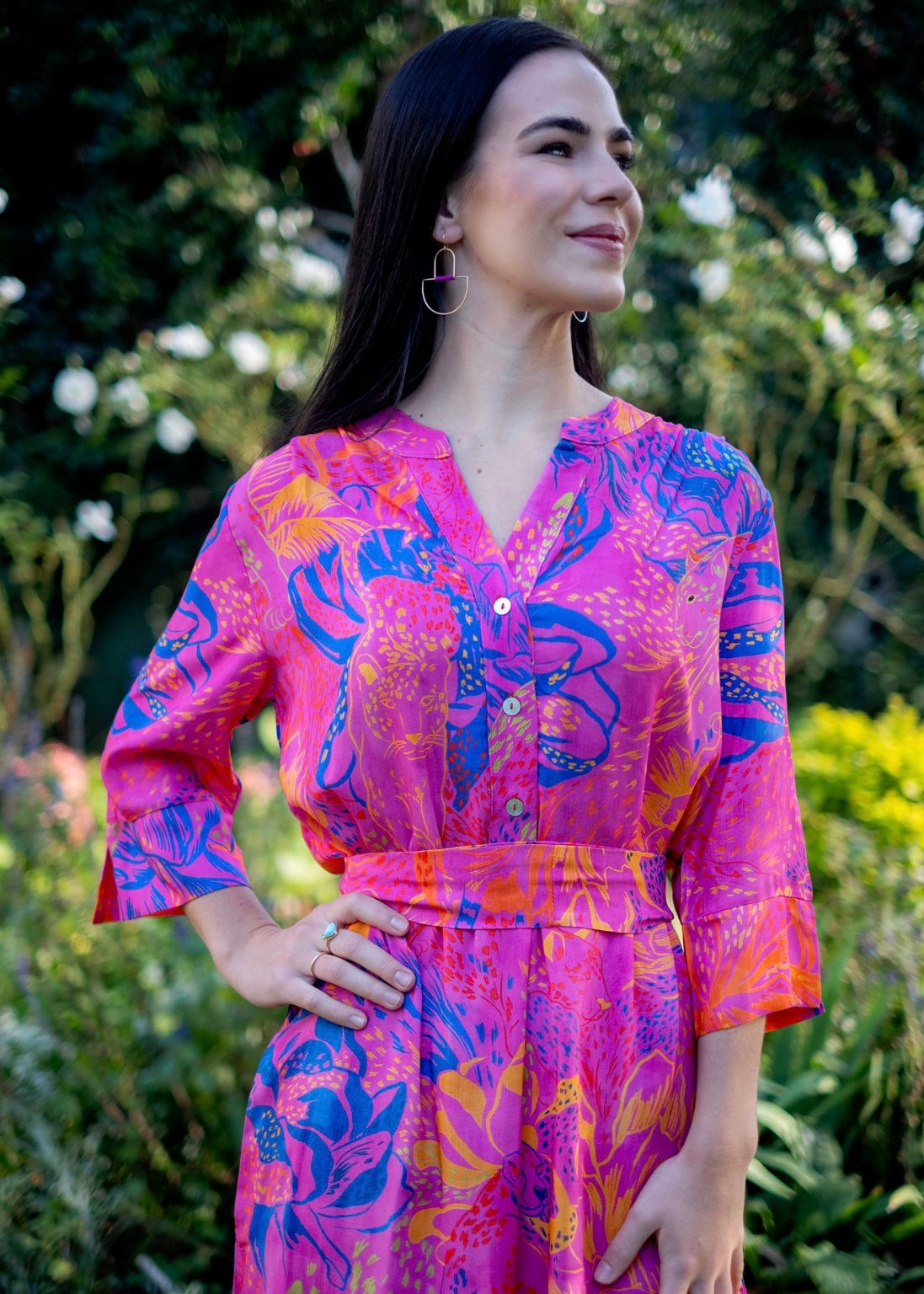 Fergie Cuffed Sleeve Dress, Pink and Blue Leopard