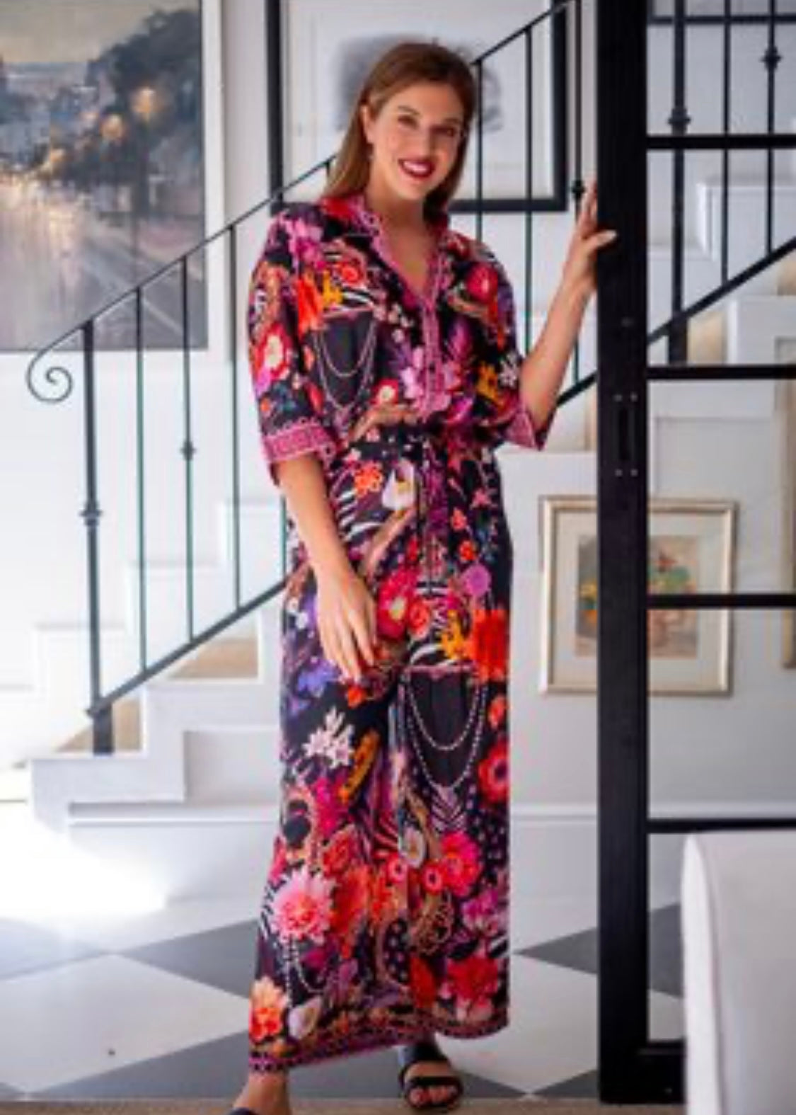 Vera Pants suit, Black and Pink Floral