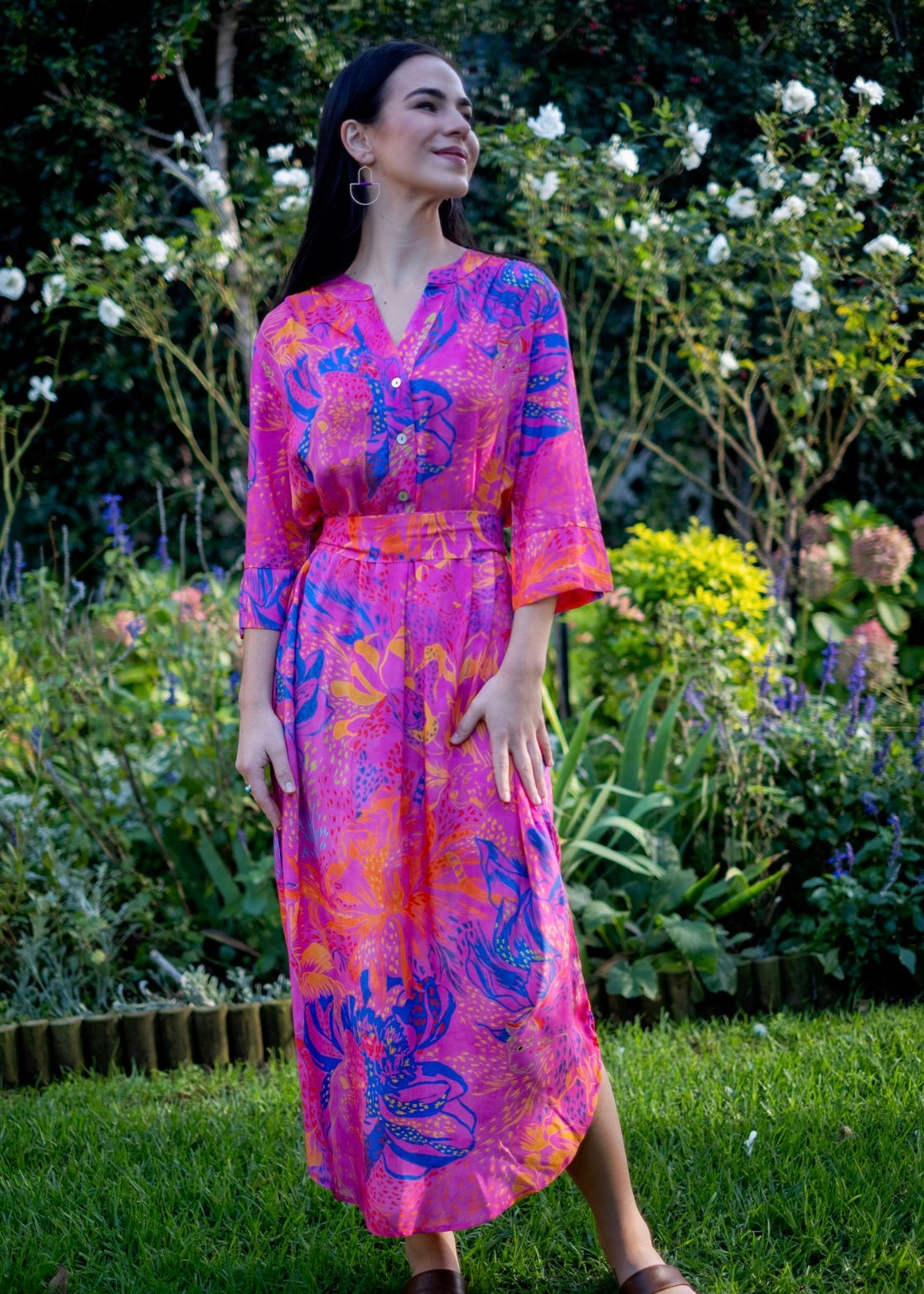 Fergie Cuffed Sleeve Dress, Pink and Blue Leopard