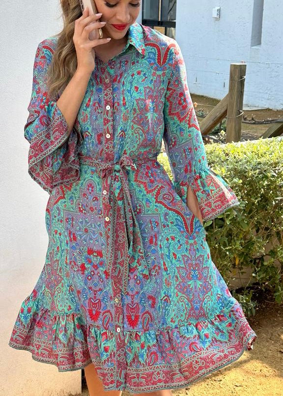 Jewel Dress, Turquoise & red