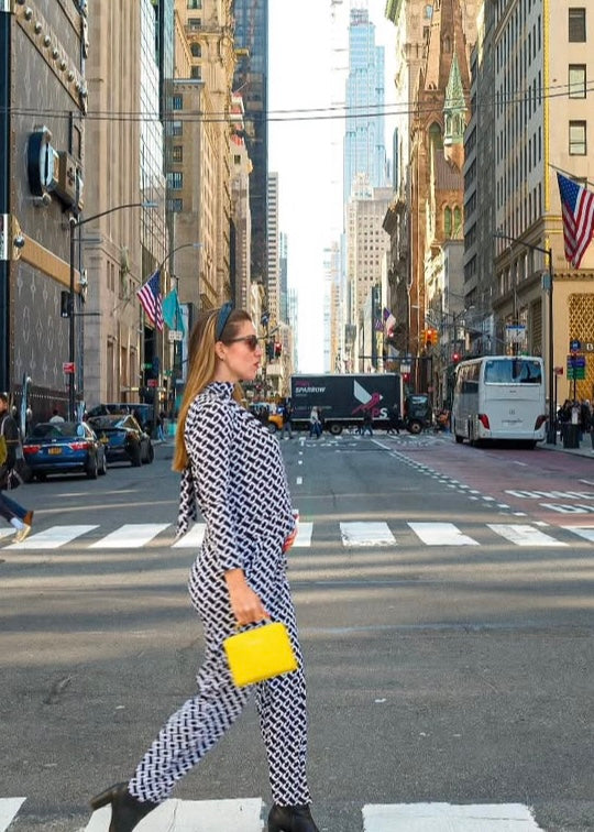 Halterneck Long Sleeve jumpsuit, Black and White Print Wide Leg