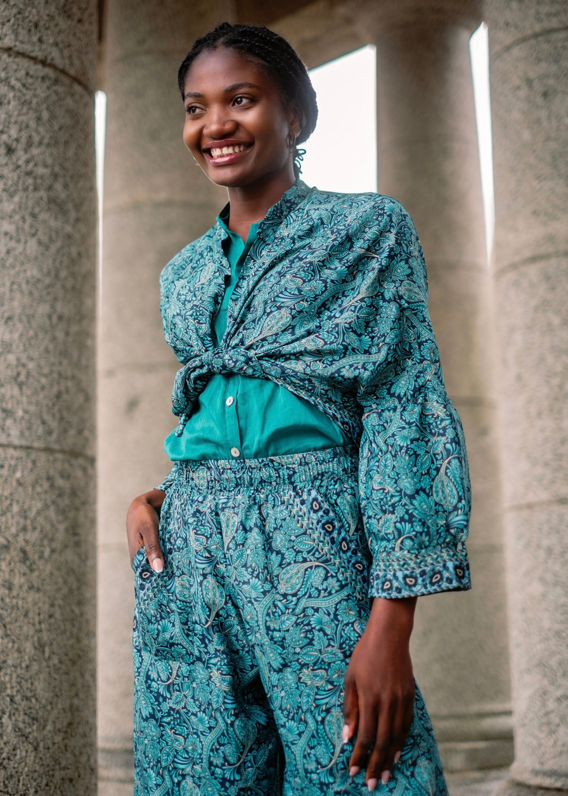 Mykonos Pants Suit, Turquoise paisley