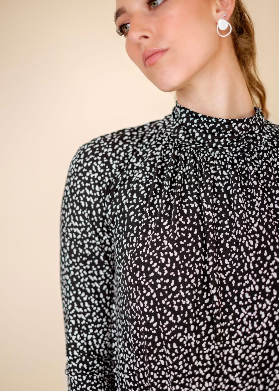 Halter neck winter jumpsuit, Black & white spots