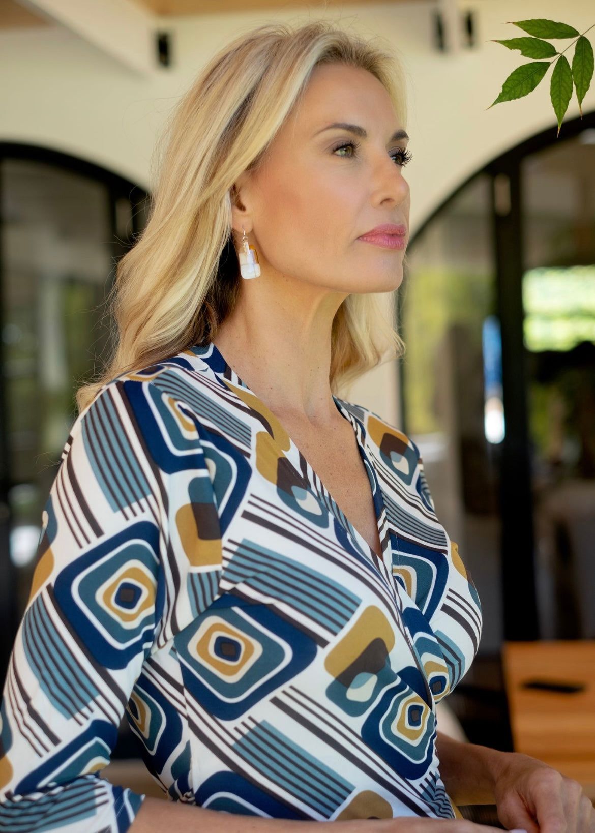 Wrap dress Knee Length, White and Blue Blocks