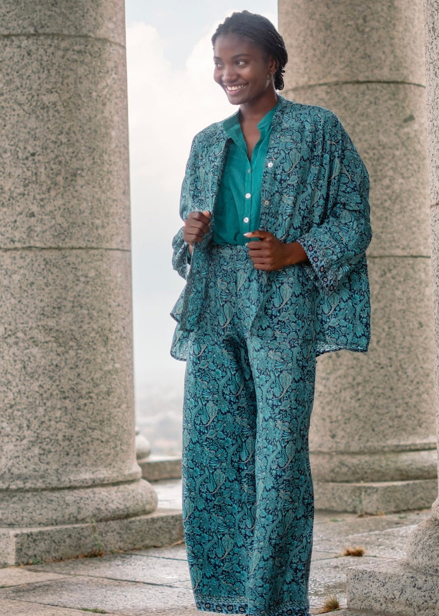 Mykonos Pants Suit, Turquoise paisley