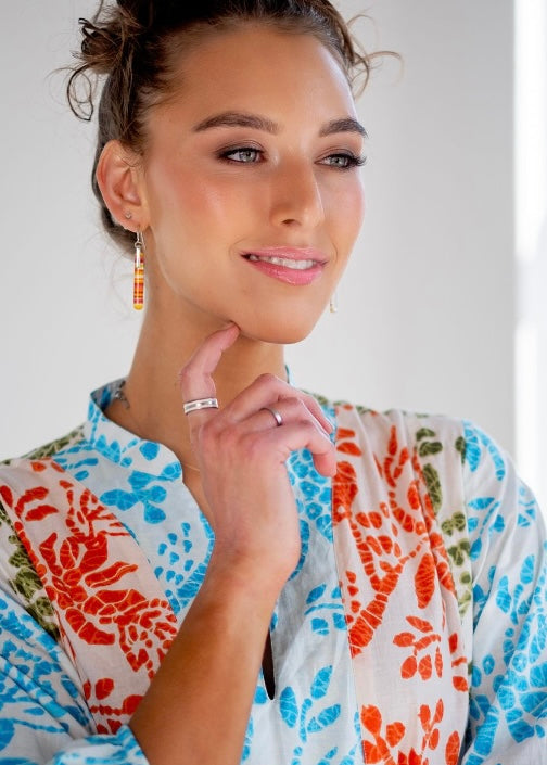 Nia Dress, Turquoise and Orange Ikat