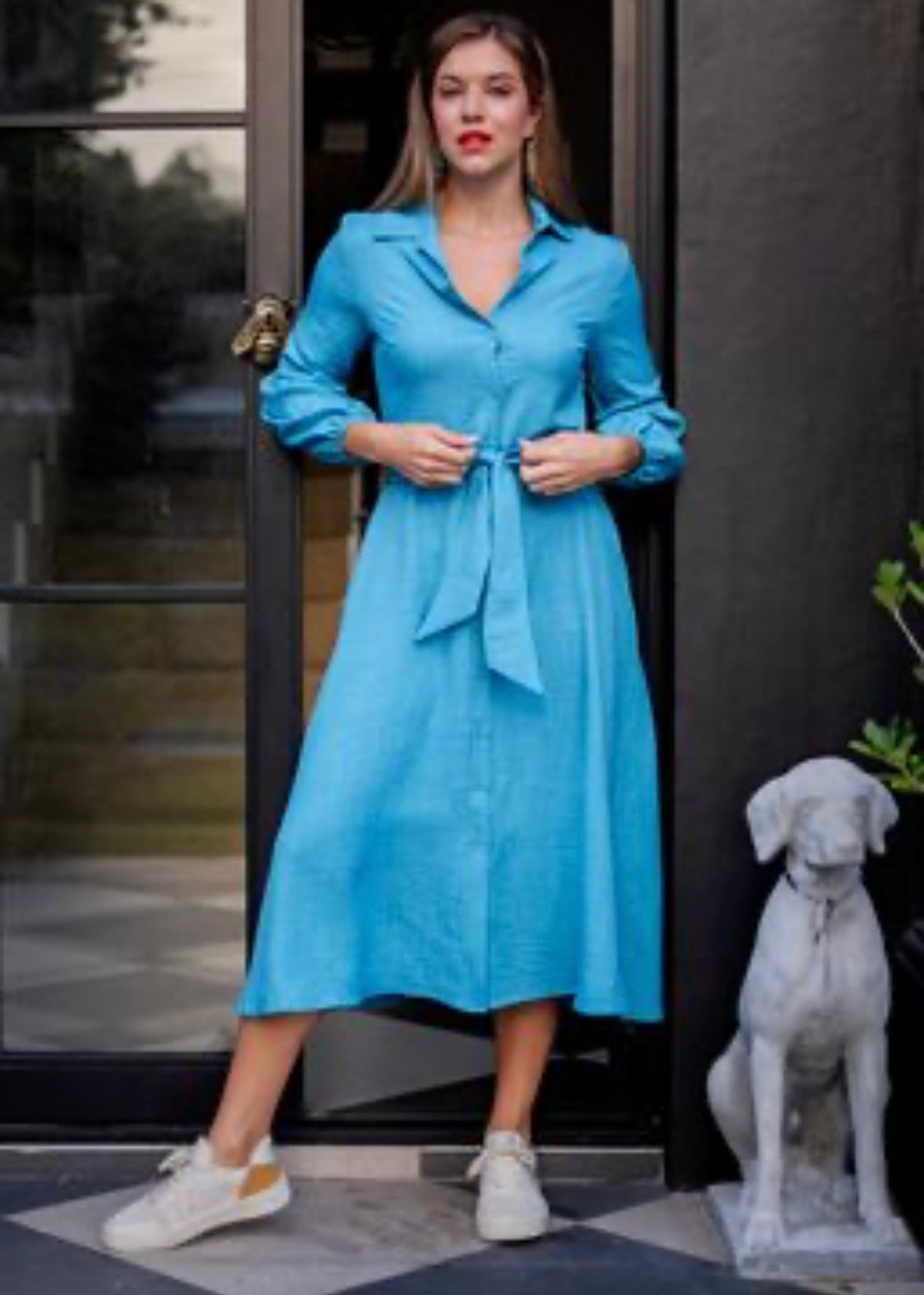 J-LO Dress winter puff sleeve in Blue