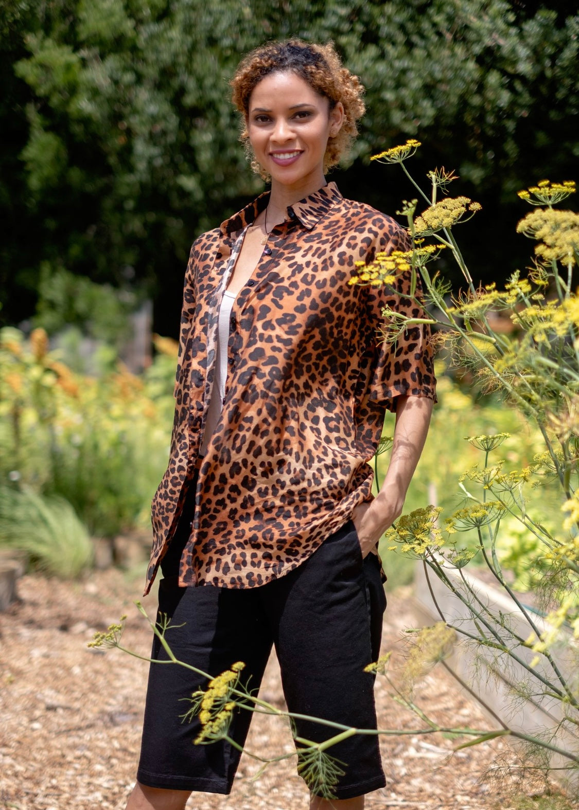 Molly Button down blouse in Brown Safari