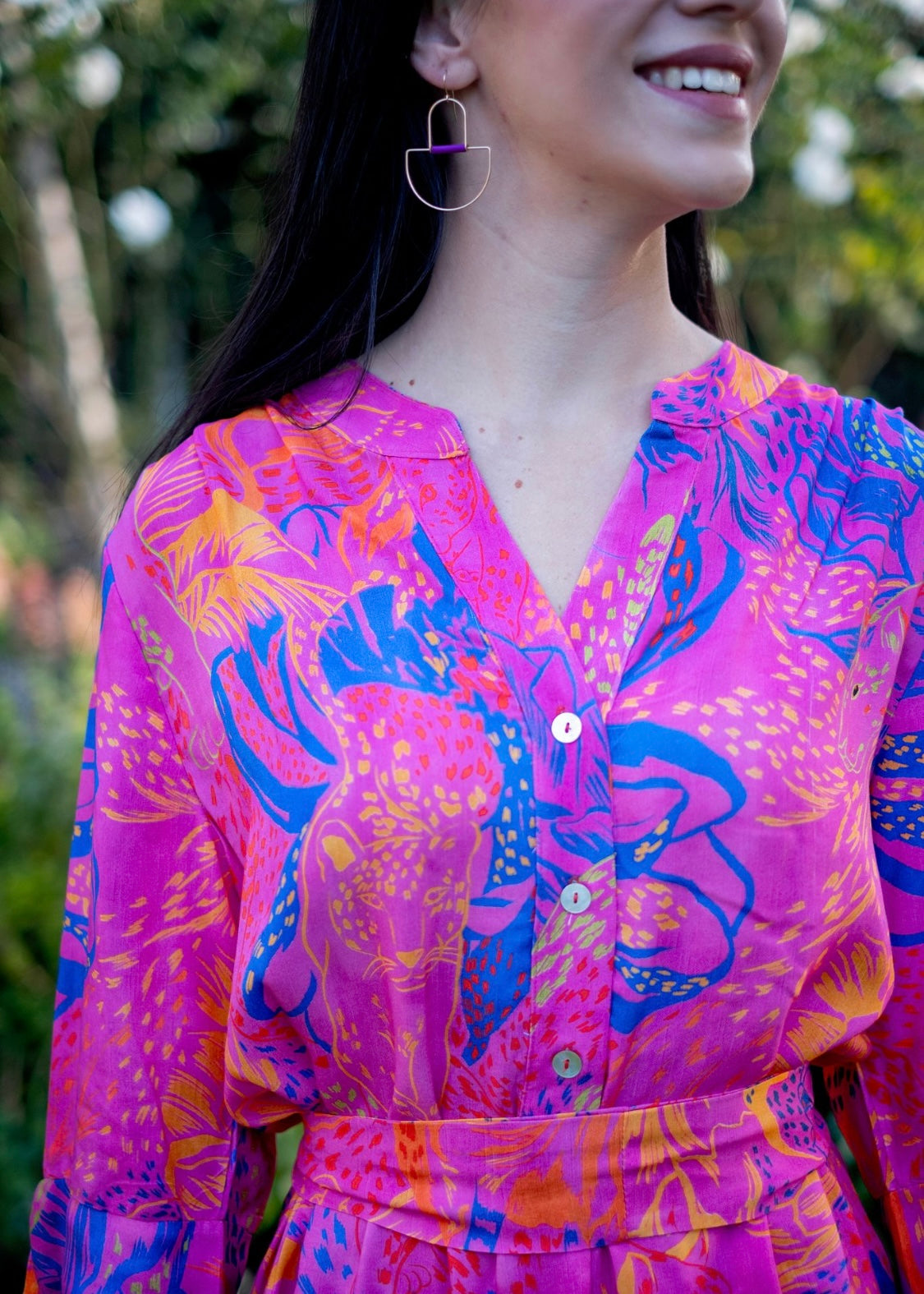 Fergie Cuffed Sleeve Dress, Pink and Blue Leopard