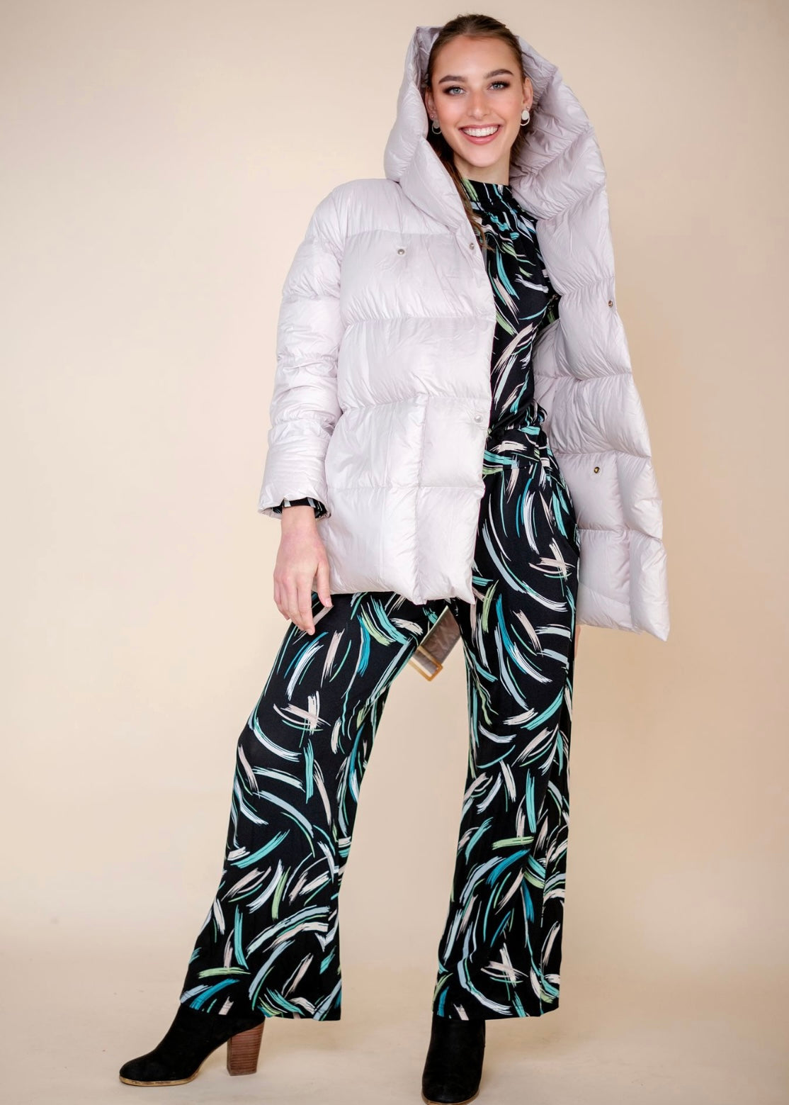 Halterneck winter jumpsuit, Black & green splash