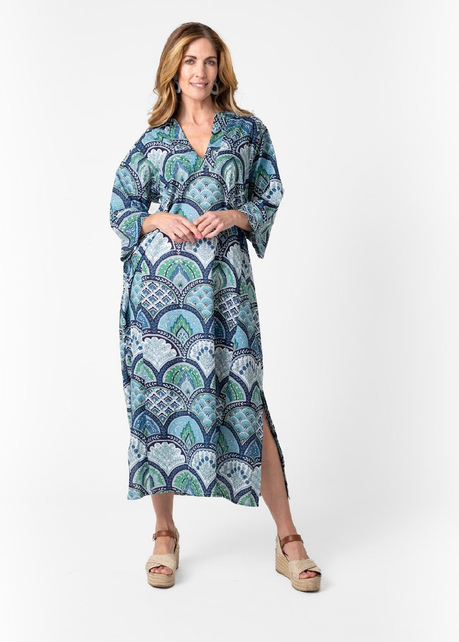 Tunic dress in Blue & green floral shell