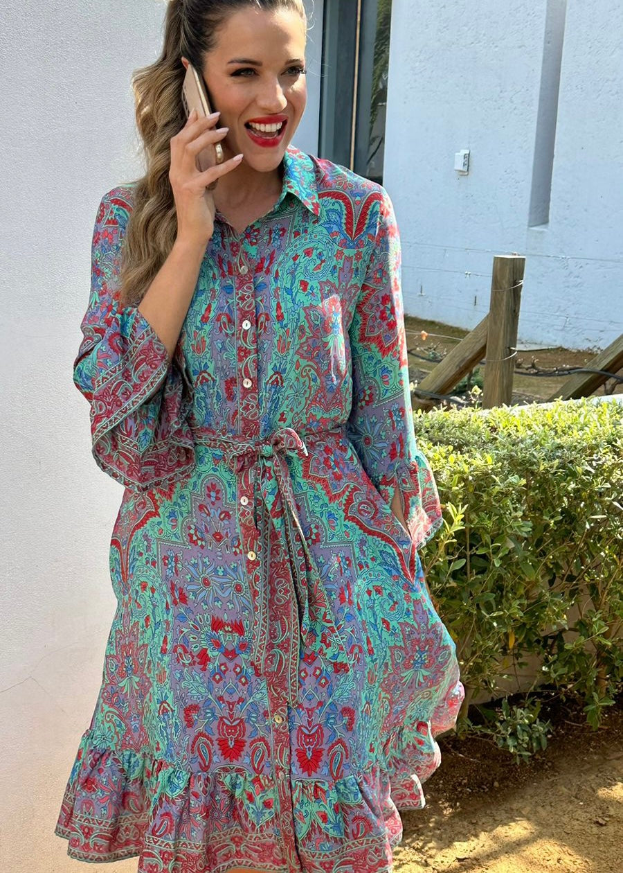 Jewel Dress, Turquoise & red