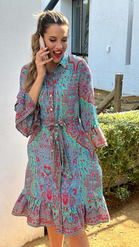 Jewel Dress, Turquoise & red