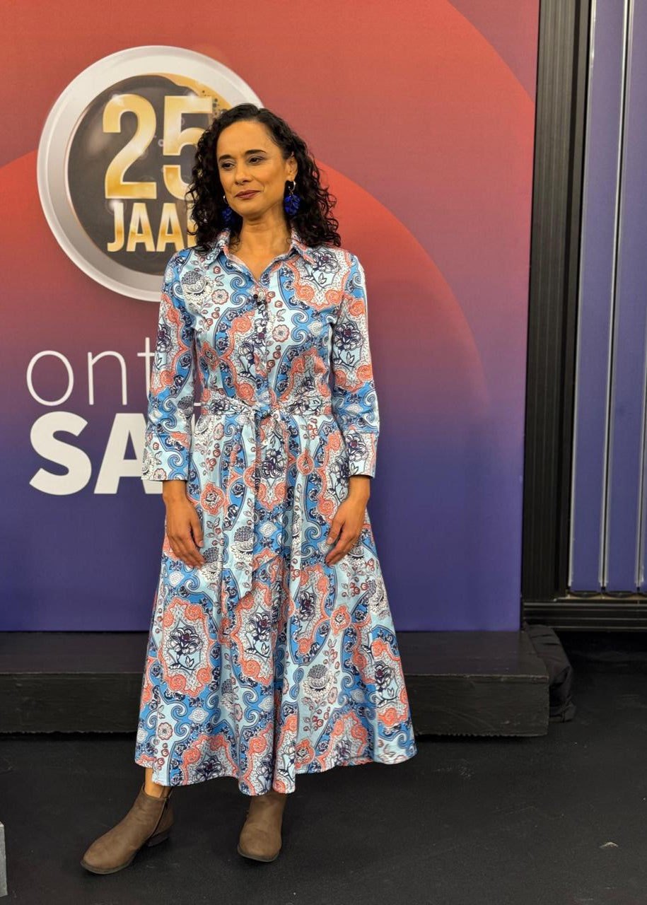 J-LO Dress, Blues with orange paisley