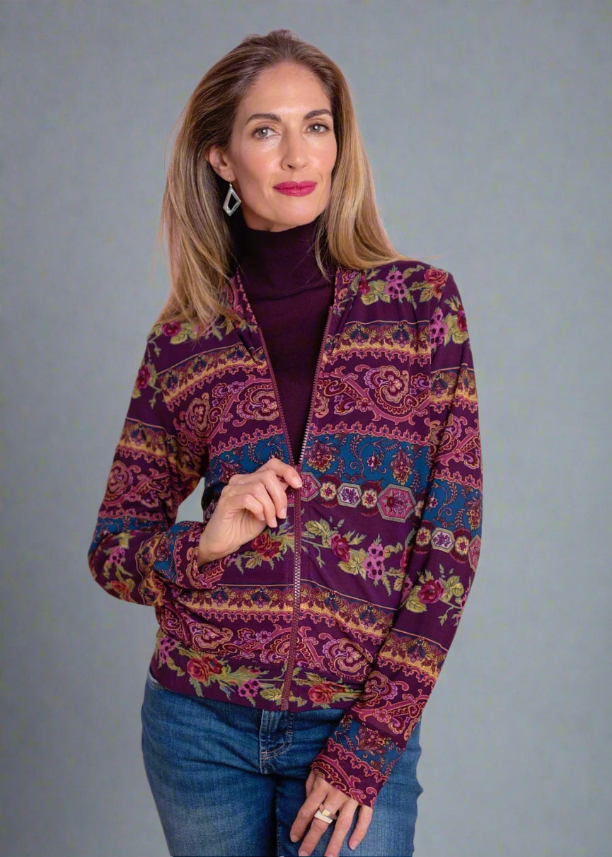 Mesh bomber jacket, Shades of maroon & teale