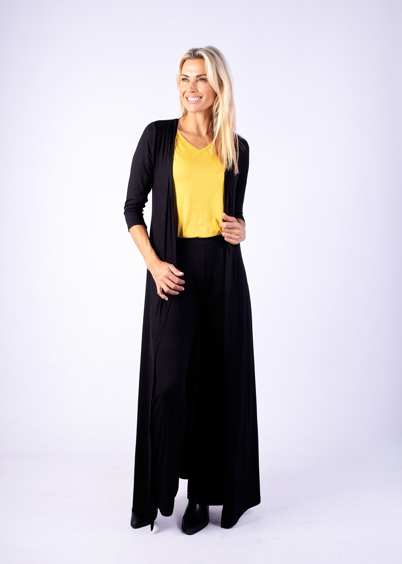 Maxi Wrap Dress, Black LONG SLEEVE