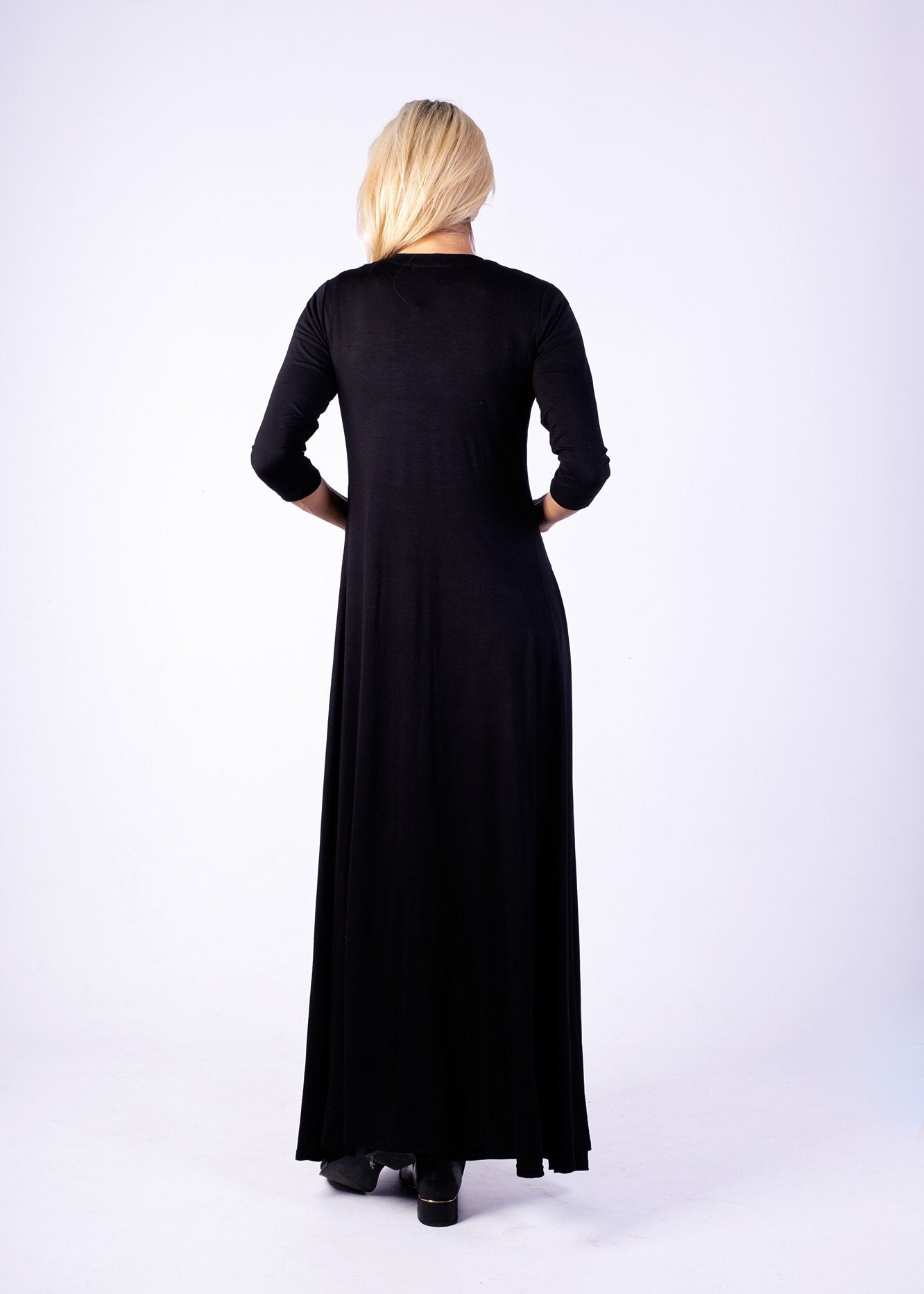 Maxi Wrap Dress, Black LONG SLEEVE