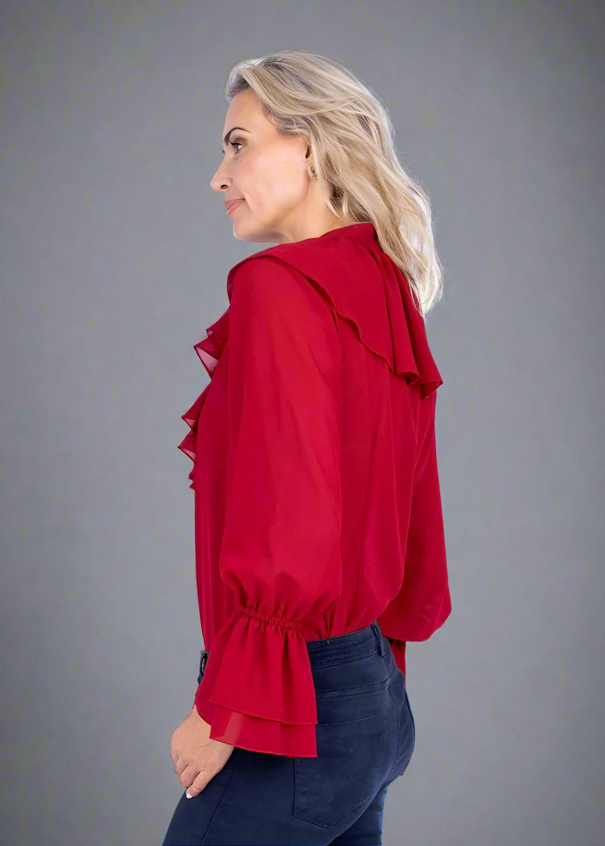 Frill blouse, Deep red georgette