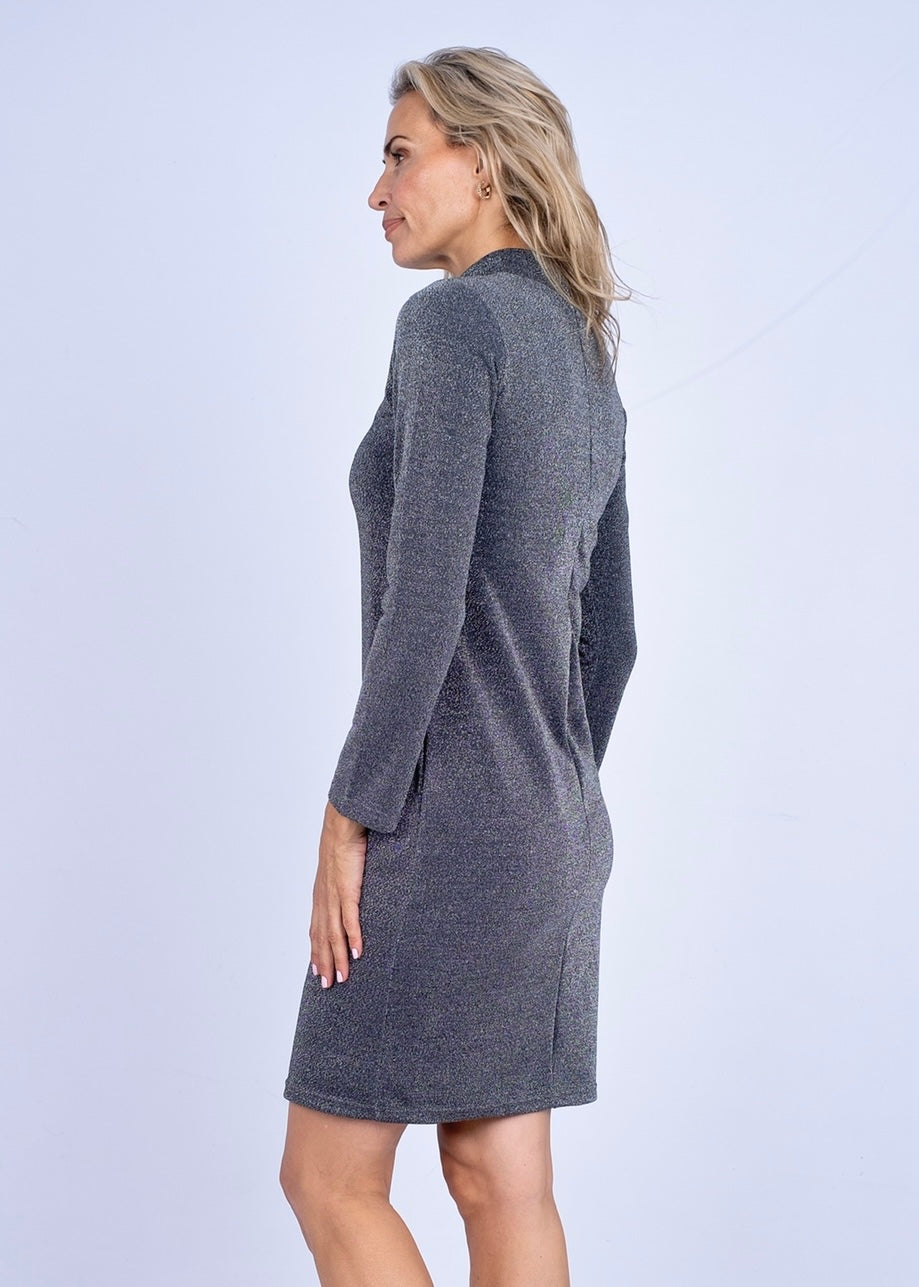 Turtle neck bodycon dress, Silver glitter stretch