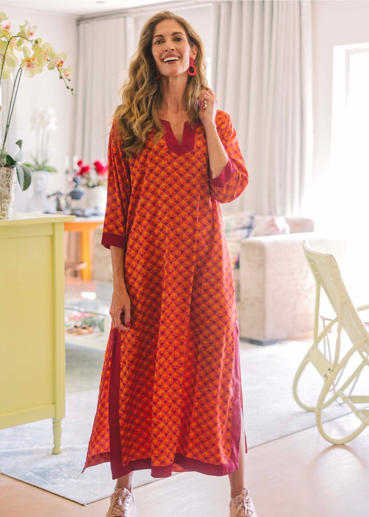 Tunic dress in Orange & rust with contrast