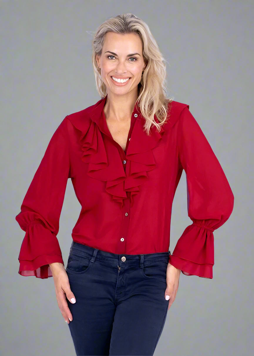 Frill blouse, Deep red georgette