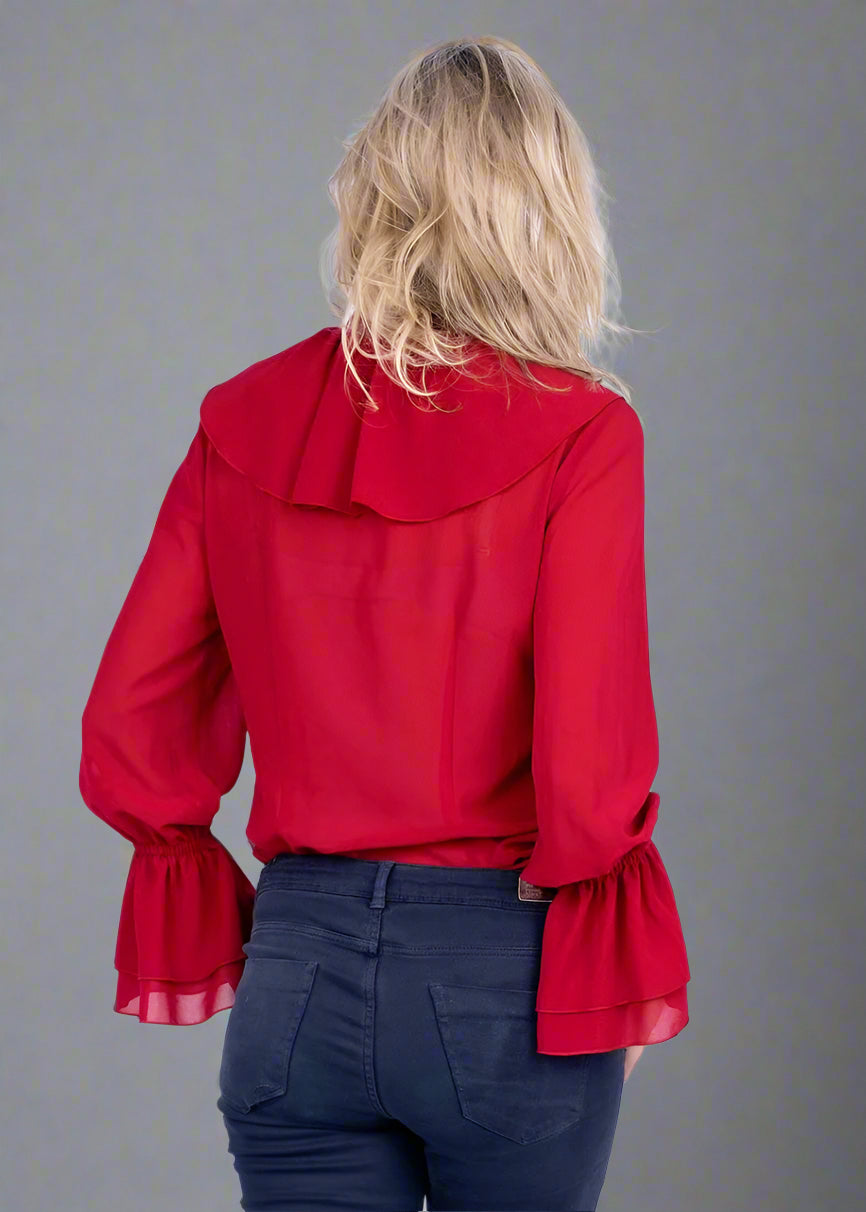 Frill blouse, Deep red georgette