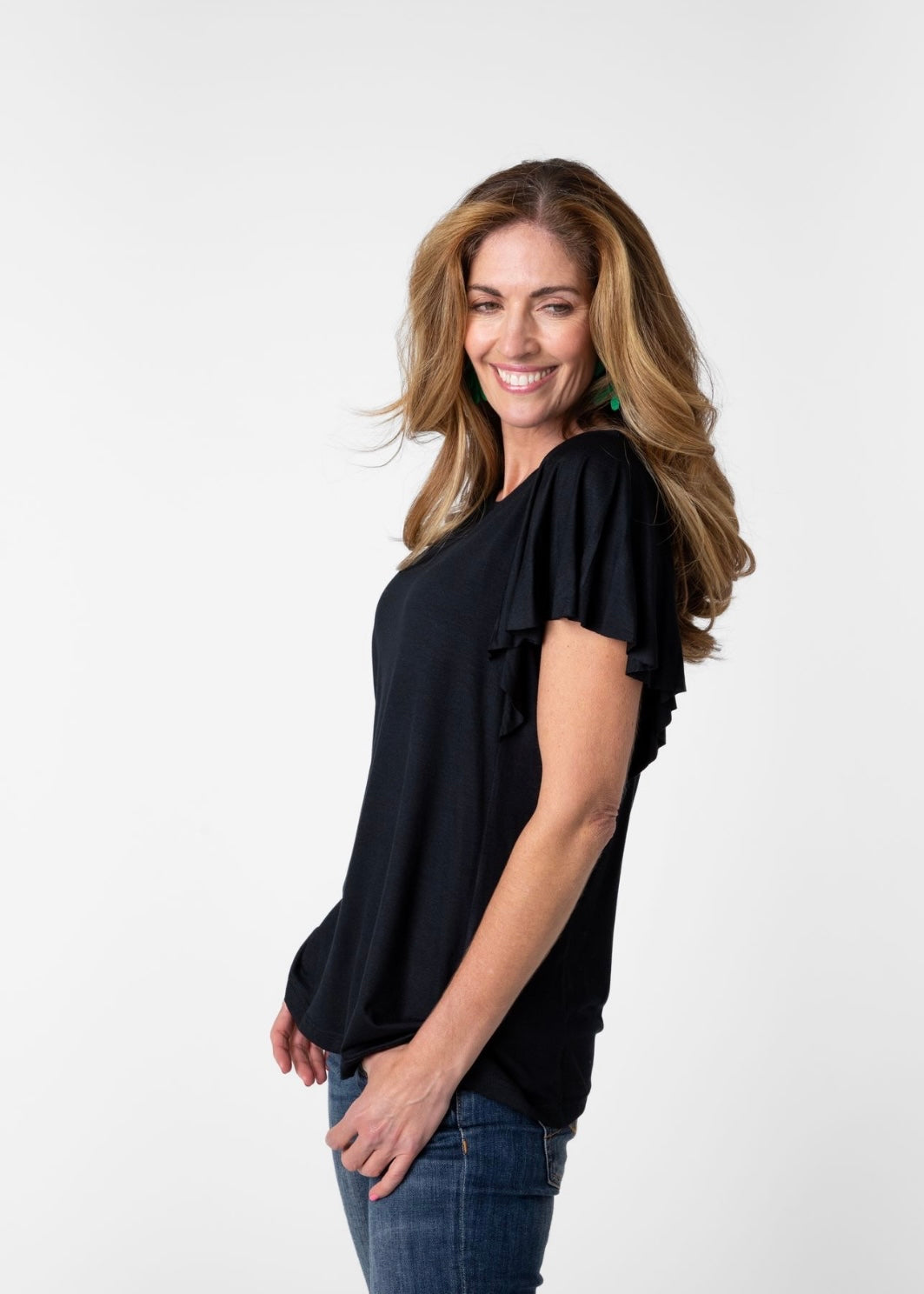 Frill sleeve T-Shirt for n Black