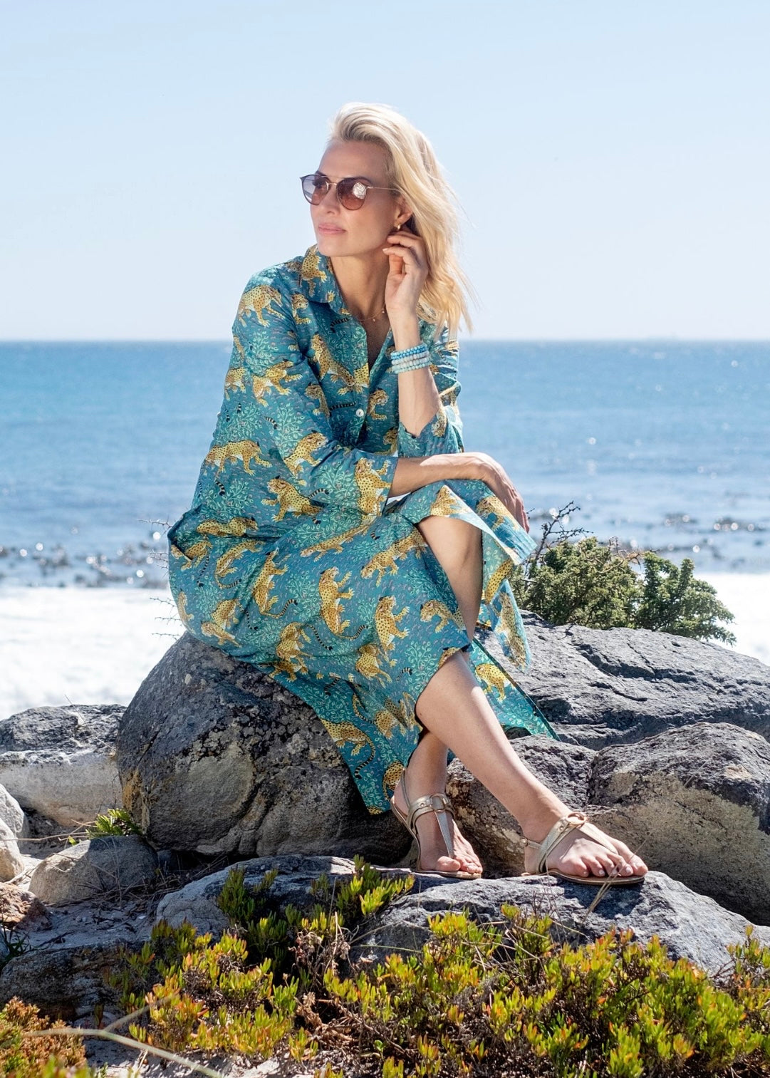 Betty Button dress, Turquoise tiger