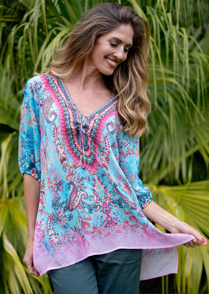 Angie Kaftan Blouse in Pink Multicolour