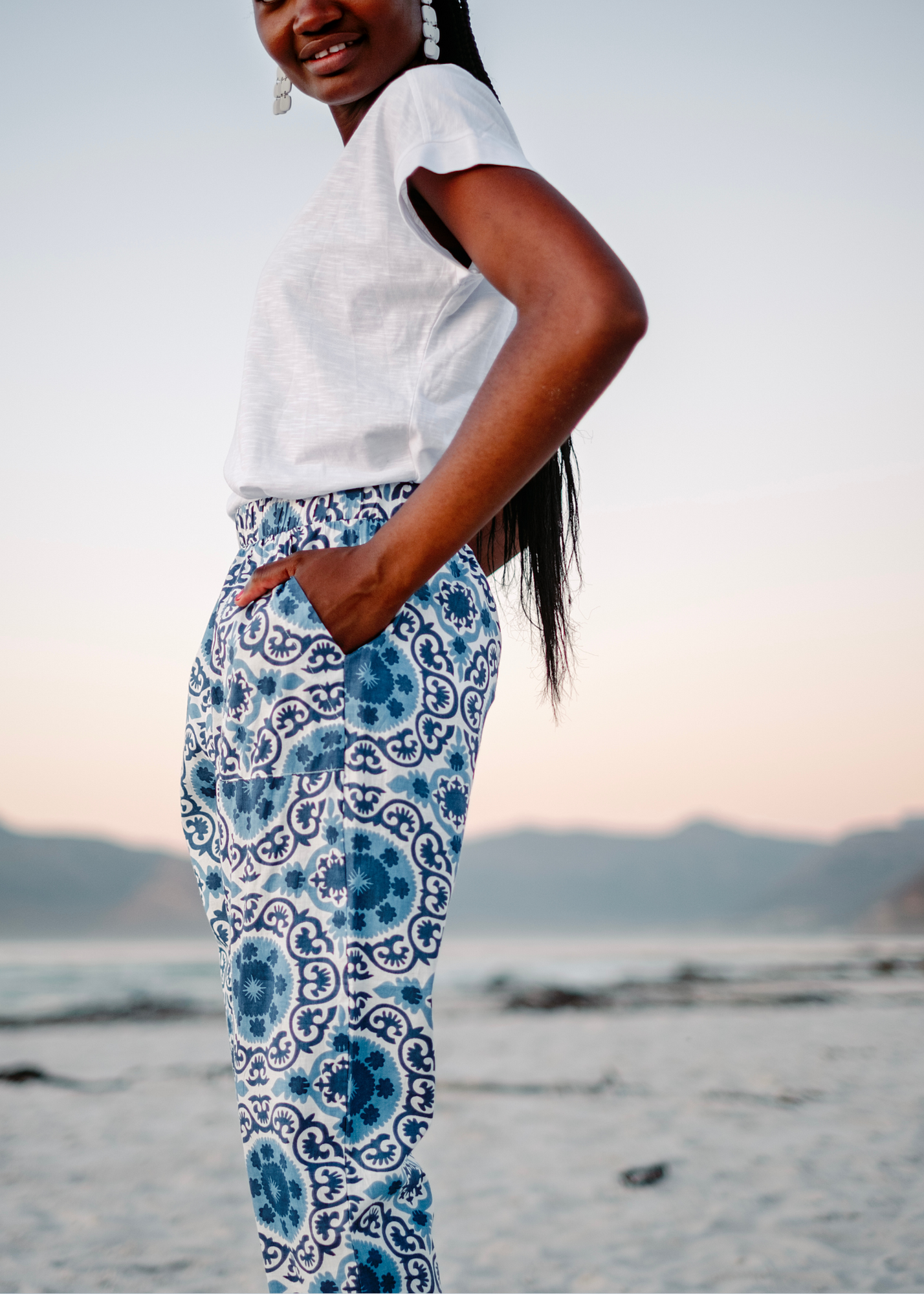 Patch Pocket Pants,  Blue Circles