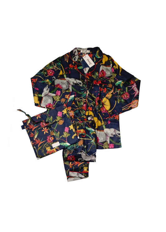 Long PJ Set in Navy Elephant Safari