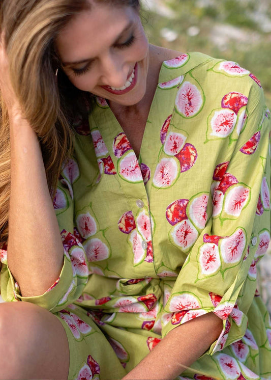 Mandarin Collar Dress in Green Fig