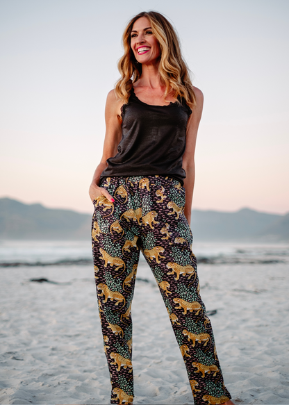 Patch Pocket Pants, Black Leopard