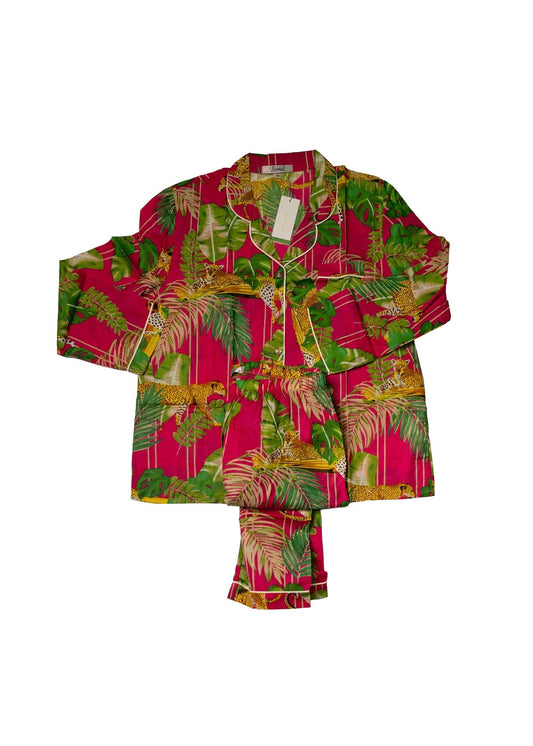 Long pj set in Pink Tropical with Leopard